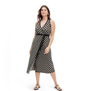 NEW DVF Diane Von Furstenberg Target Midi Collared Sleeveless Wrap Dress Size L